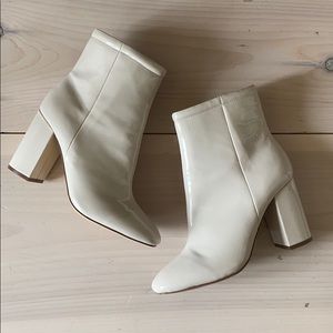 Patent Leather Cream Booties - Never Worn